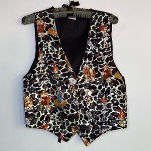 1994 The Flintstones‎ Cartooncore Vest Hanna-Barbera 90s Leopard Print Size M